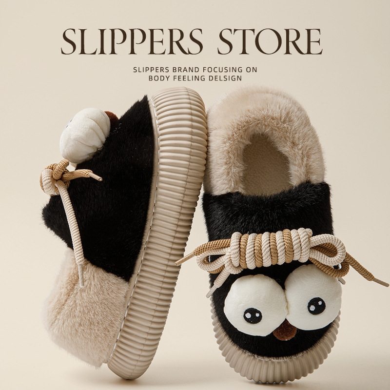 2024 New Large Eyes Veet Shoes for Women, Autumn and Winter Thick Bottom Warm Cartoon Versatile Bag with NEW hot Cotton Slippers, Free Shipping