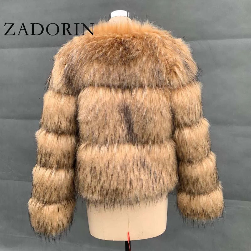 Zadorin Womens Fashion Artificial Raccoon Fur Coat Short Fur Coat Womens Winter Plush Fluffy Fur Coat 241029