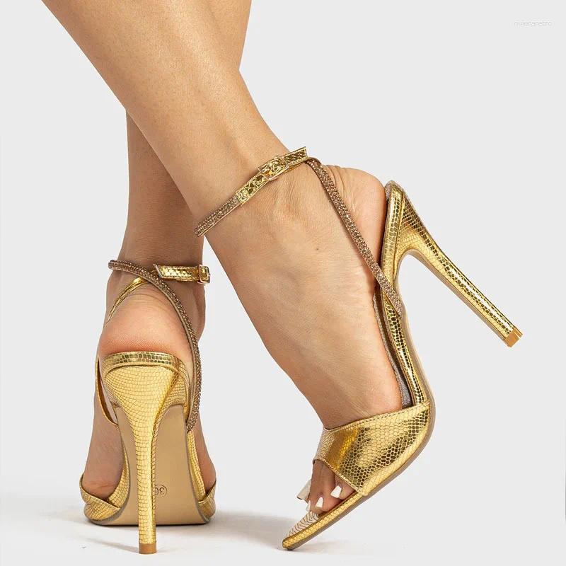 Sandals Women's Elegant Sexy High Heel Shoes Gold Ankle Wrap Women Party 41 42 43
