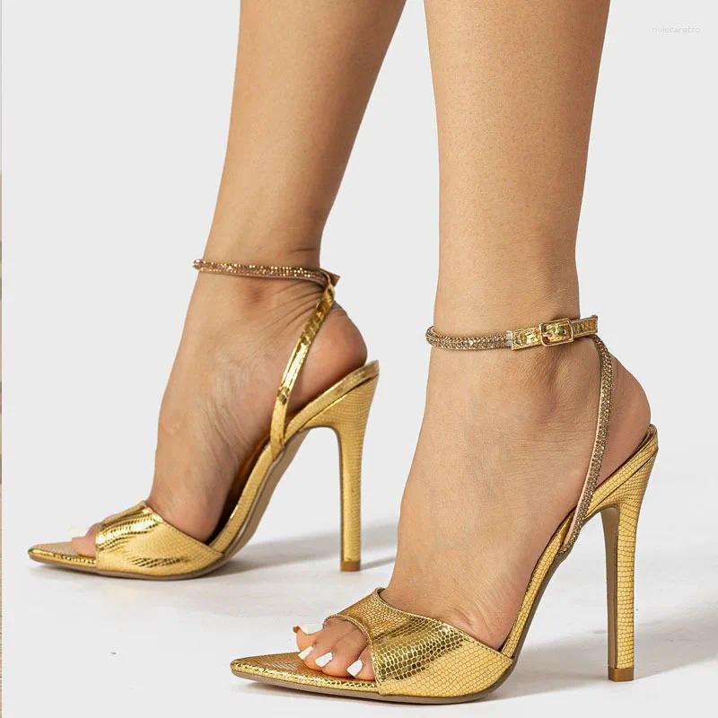 Sandals Women's Elegant Sexy High Heel Shoes Gold Ankle Wrap Women Party 41 42 43