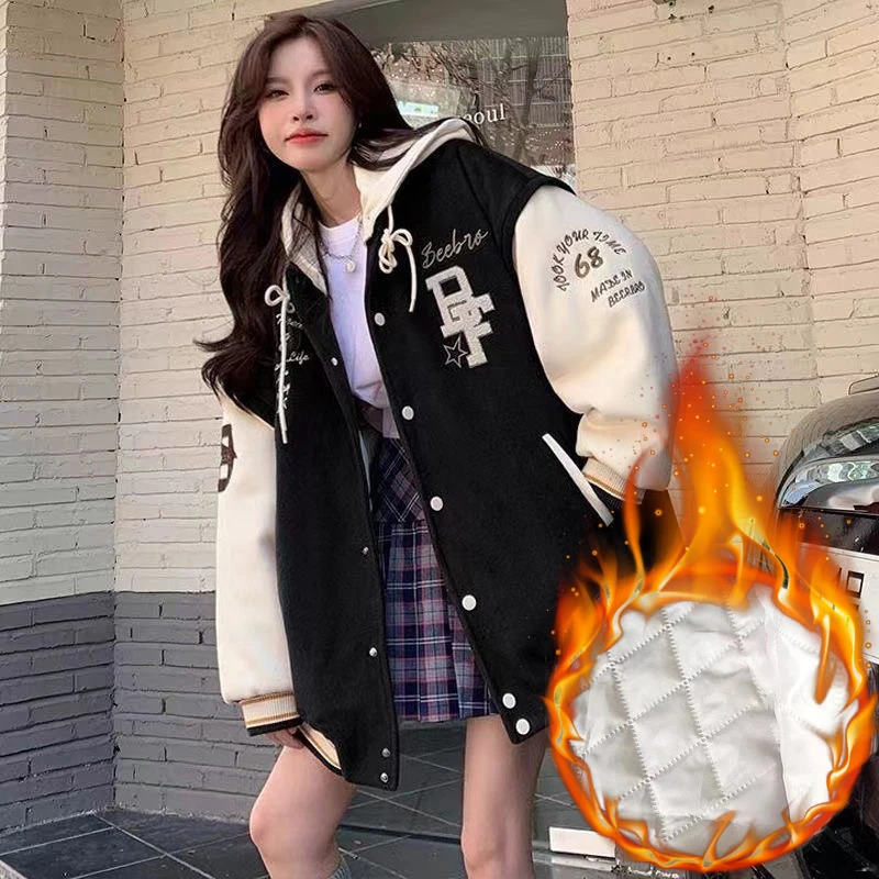 Winter cotton padded baseball jacket Korean casual loose hooded Chaquetas warm Jaqueta top womens chiffon Casaco 241029