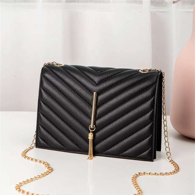 Fashion Tassel Flap Crossbody Bags V Pattern Mini Chain Shoulder for Women Pu Leather White/Black Casual Travel Square Bag