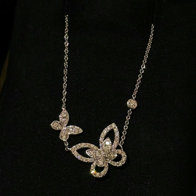 Classic Sweet Butterfly Necklace Women's Full-Diamond 18K Gold Collar Necklace Girl Luxury Jewelry Gift for Formal Events Daily Outfit Career-Rel