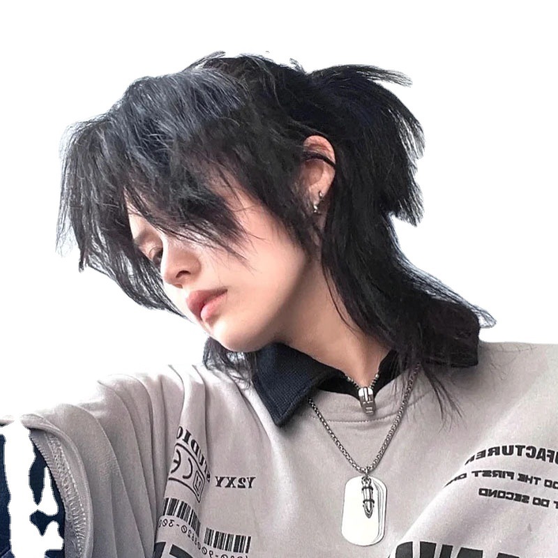 Wolf tail warrior hairstyle Japanese neutral mullet head fluffy natural full head wig men and women hair wig