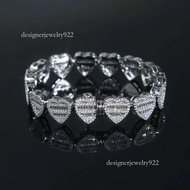Women's Heart-Shaped Tennis Chain Bracelet with Full Pave Cubic Zirconia - Elegant Hip Hop Accessory