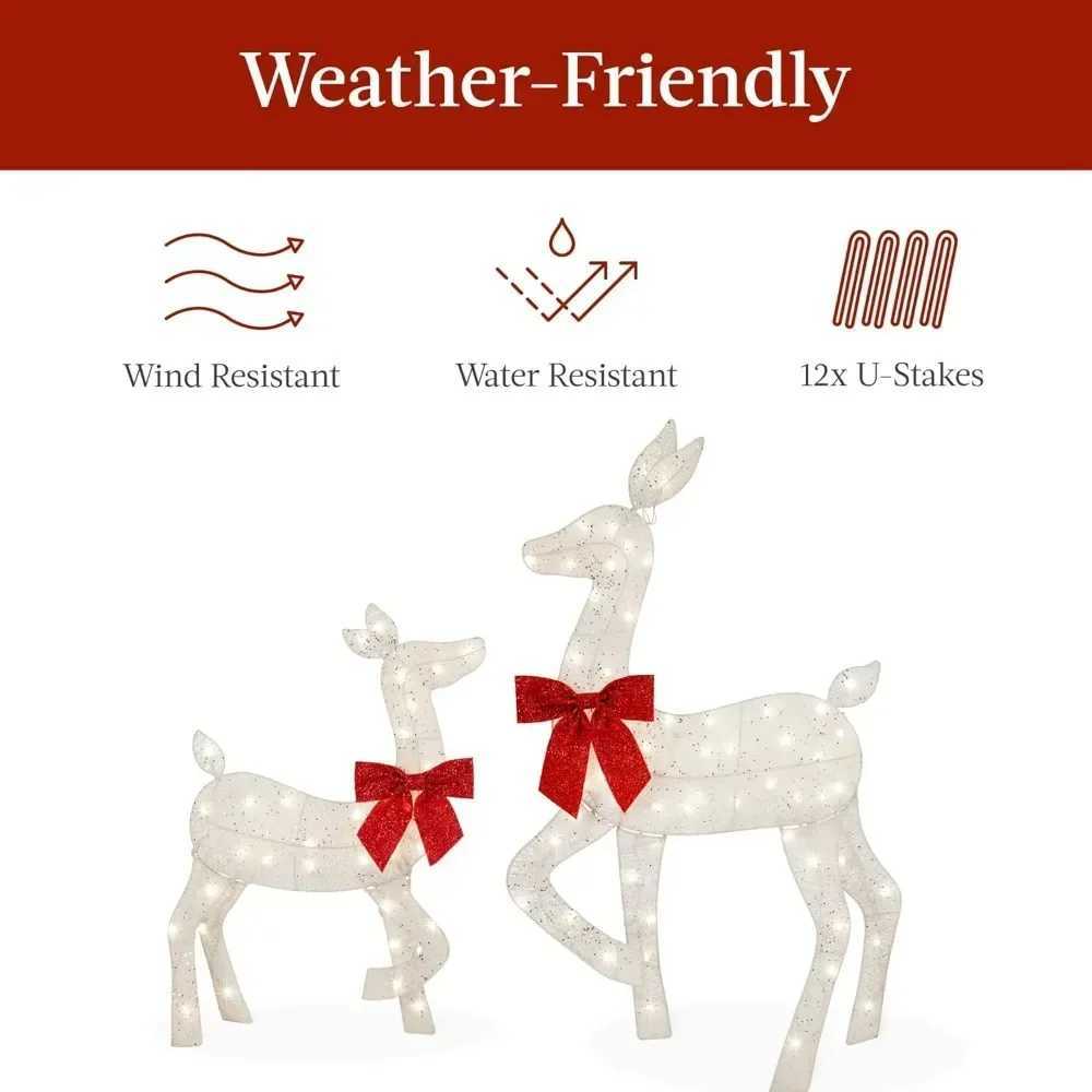 4-foot 3-piece Set of 2D Luminous Christmas Deer Outdoor Reindeer Decoration 175 LED Lights Wooden Stakes Zippers - WhiteXJ241026