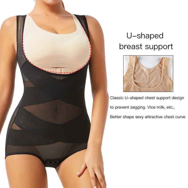 Women Bodysuit Briefs Full Body Shaper Underwear Seamless Sexy Tummy Control Shapewear Mesh Slimming Flat Belly Underbust CorsetX2410