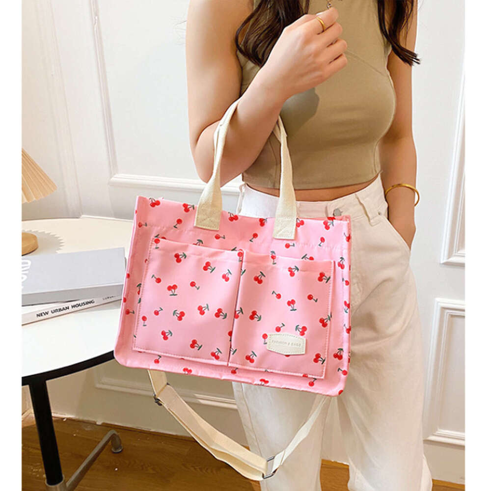 Cherry Canvas Tote Purse Women - Stylish Multi-Pocket Satchel Handbag for Work & Travel