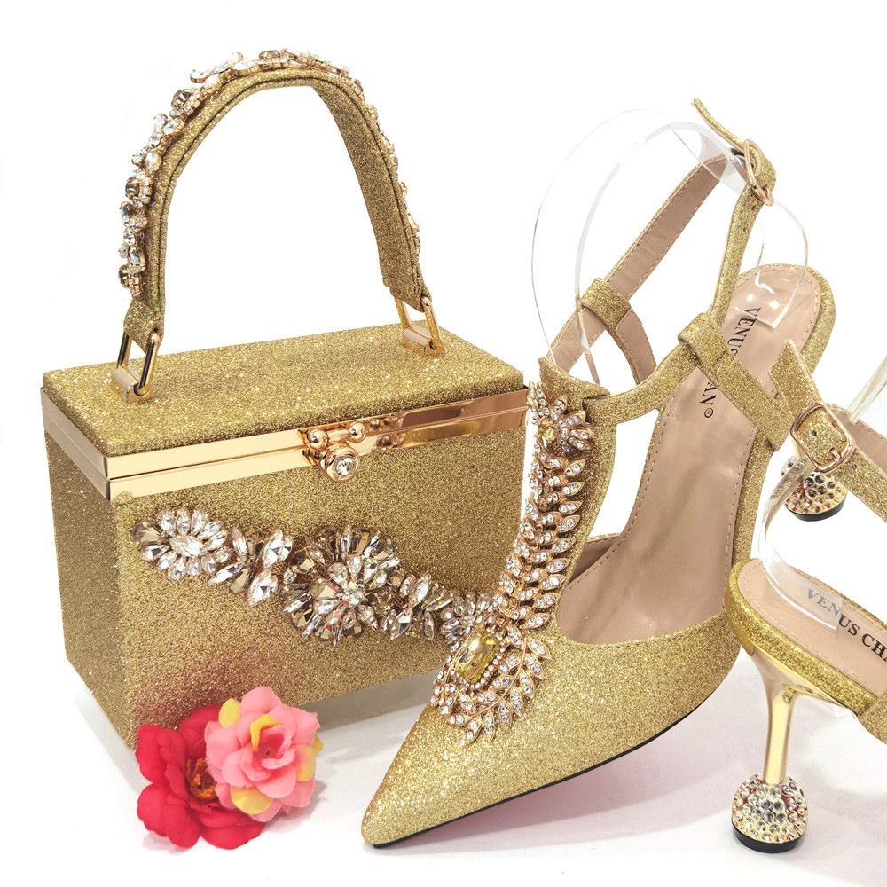 Temperament Square Water Dia Handbag Pointed Fine Heels Sandals Wedding Shoe Bag Set Combination