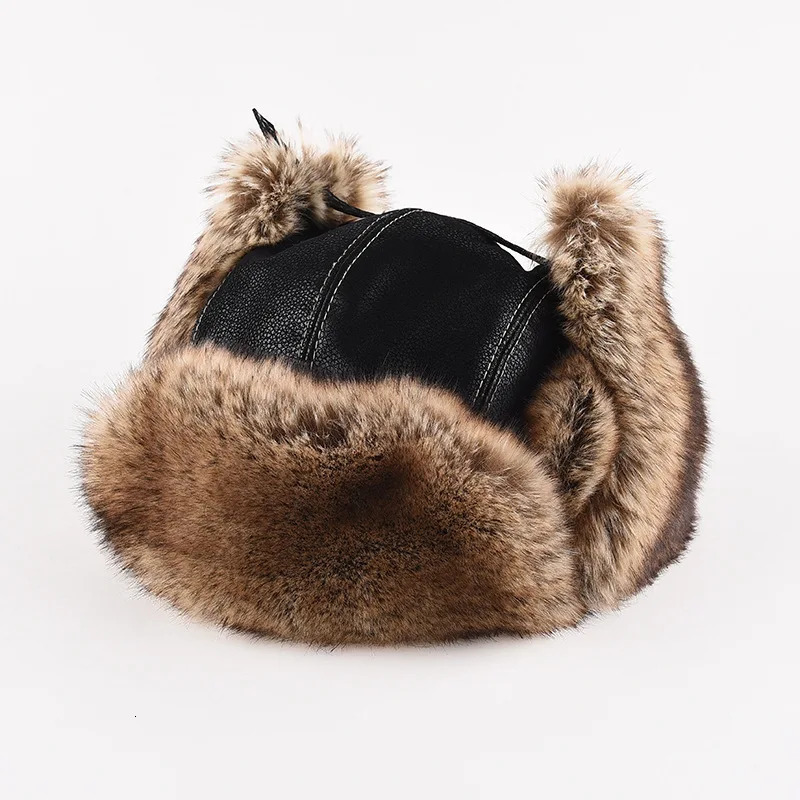 Winter Ushanka Hat Mens Pilot Trap Hat Artificial Fur Ski Hat with Thick Earflaps Winter Bomber Hat 241030