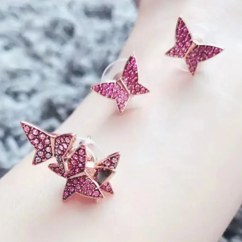 Original 2024 Fine Jewelry Sets Charming Blue Pink Butterfly High Quality Crystal Fashion Womens Necklace Bracelet Earrings 241030