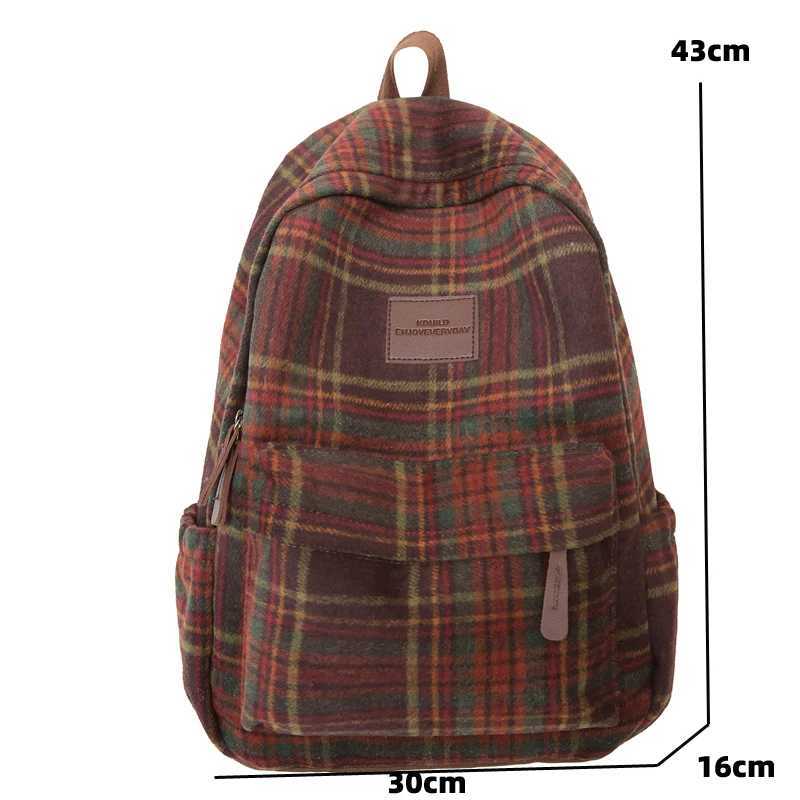 CMM New Fashion Plaid Woollen Women Backpack Student Book Bag Backpacks for Teenage Girls School Bags Large Capacity Travel Rucksack 241030