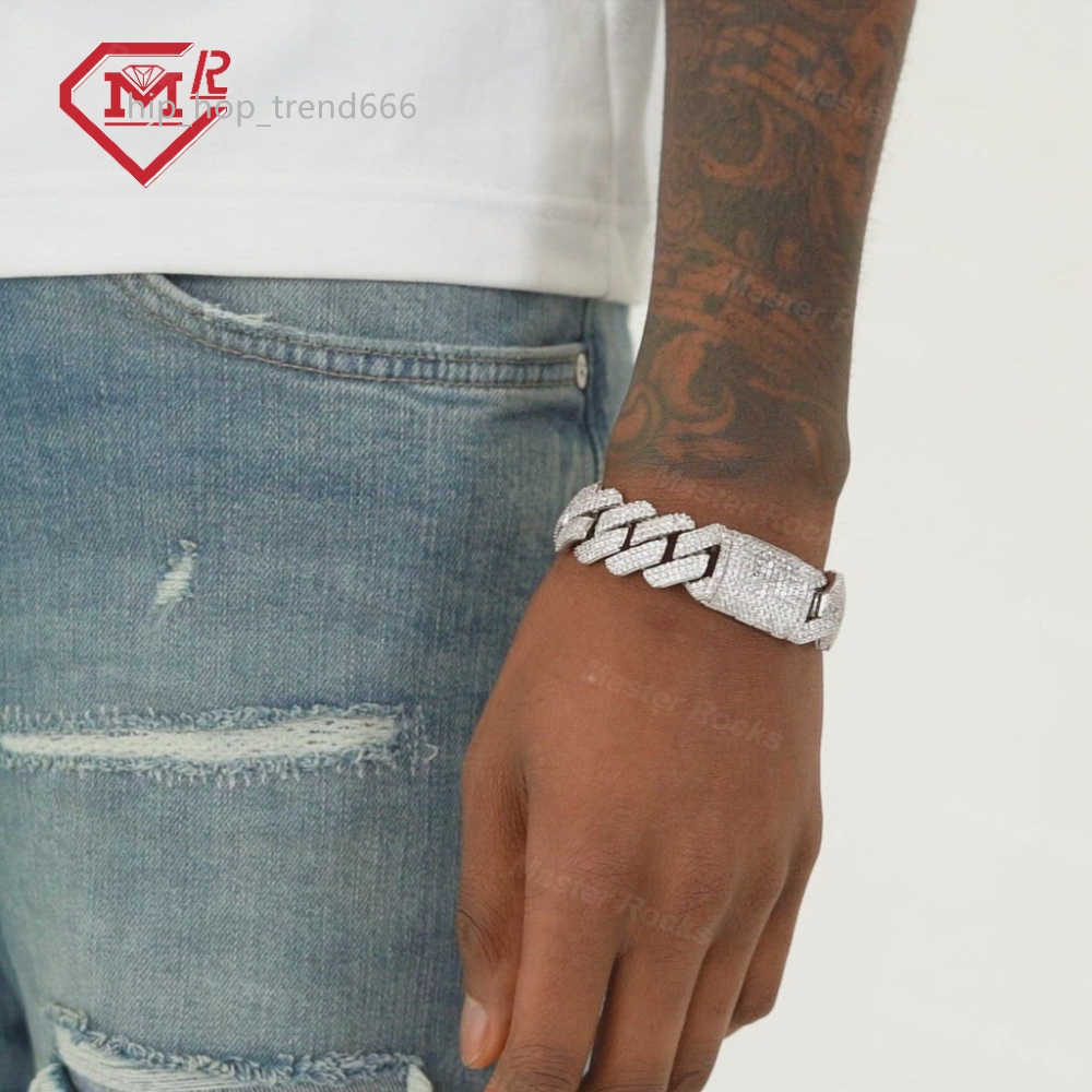 3rows 20mm Moissanite Prong Cuban Bracelet For Hip Hop Rapper Gra Certificated Vvs Moissanite Diamond Bracelet Men