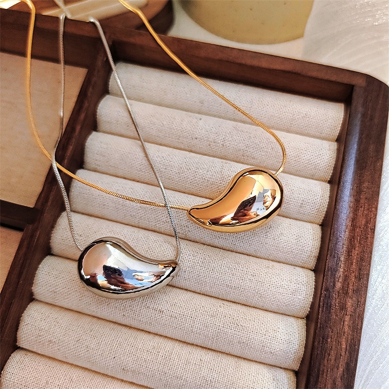 European and American Cross-border Jewelry Smooth Three-dimensional Water Droplet Necklace Exaggerated Large Teardrop French Retro Niche Necklace