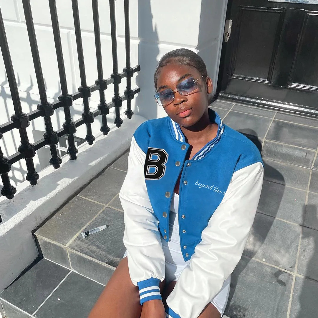 Patch short sleeved womens autumn casual letter printed button baseball uniform jacket Y2K fashion sportswear oversized 241028
