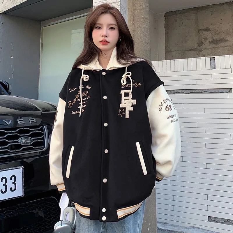 Winter cotton padded baseball jacket Korean casual loose hooded Chaquetas warm Jaqueta top womens chiffon Casaco 241029