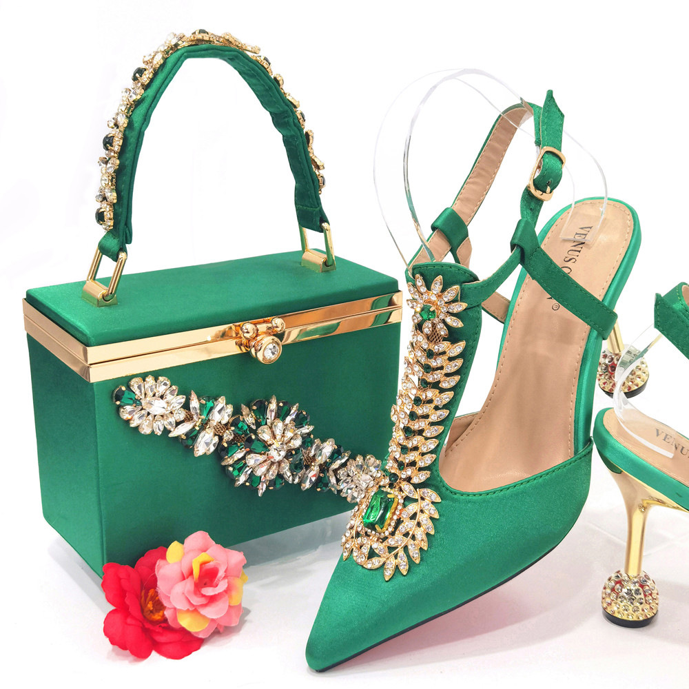 Temperament Square Water Dia Handbag Pointed Fine Heels Sandals Wedding Shoe Bag Set Combination
