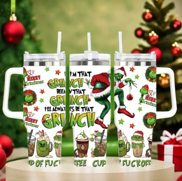 Christmas Grinch Cups 40oz With Handle Not To Fall Down Large Capacity Stainless Steel Ice Bowl Vacuum Thermos Mugs Anime Neighborhood Sea Freight FY0