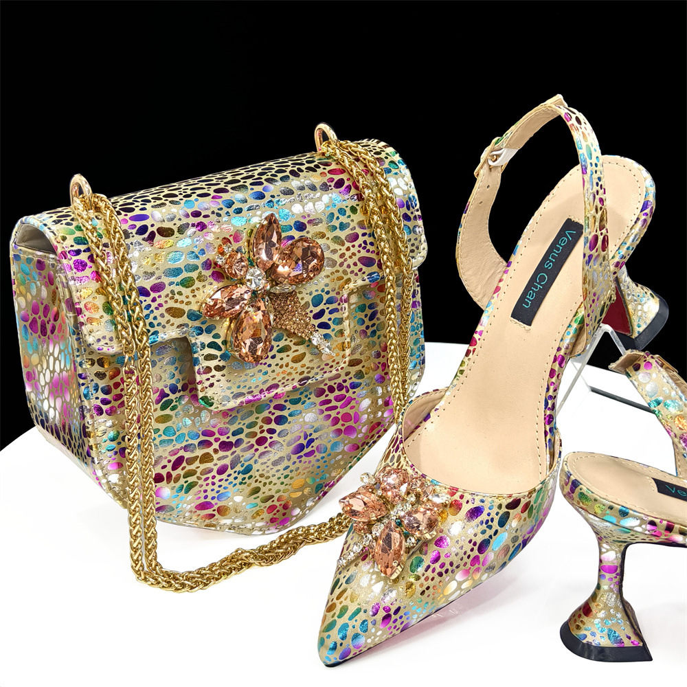 Nigeria's best-selling women's shoe bag set with pointed straps and follow-up shoes shoulder bag