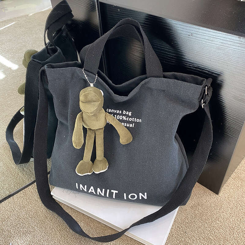 Japanese Men's and Women's Simple Cross-body Bag Wash Canvas Thick Handbag Large Capacity Arts Students Package Satchel