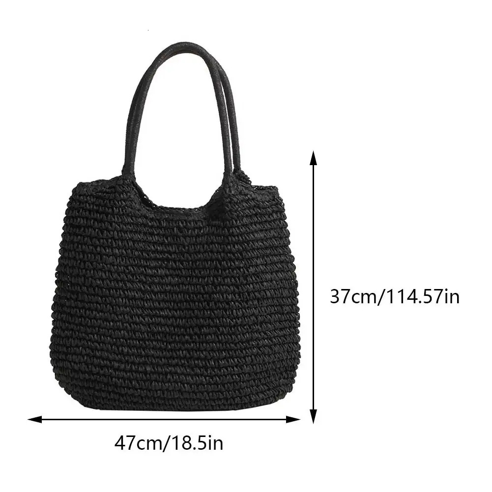 Women Straw Tote Handbag Large Capacity Vintage Shoulder Bag Solid Color Crochet Beach Ladies Summer Daily 241029