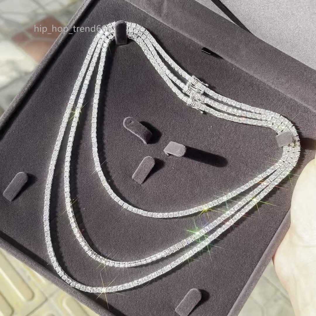 2MM Flawless Lab Diamond D Color VVS Moissanite Tennis Chain Gold Plated 925 Sterling Silver Luxury Hip Hop Bling White