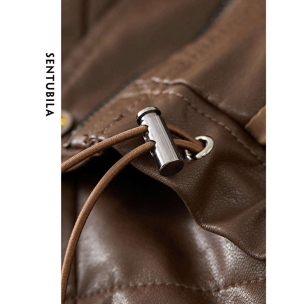 Pu Leather Cropped Bomber Jacket Women Female Short Outerwear 2024 Spring Coffee Lapel Full-Zip Solid Jackets W41g527