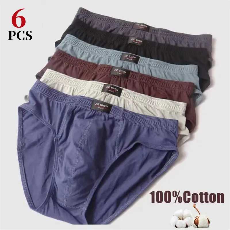 6Pcs/Mens Underwear Cotton Middle-aged Mens Briefs Sexy Boxer Solid Color High-stretch Mid-waist Pants Breathable Mens Shorts W250603
