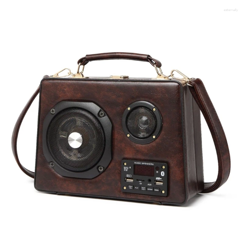 Drawstring Vintage Radio Box Shaped Handbags With Bluetooth-compatible Speaker For Women Female Shoulder Bag