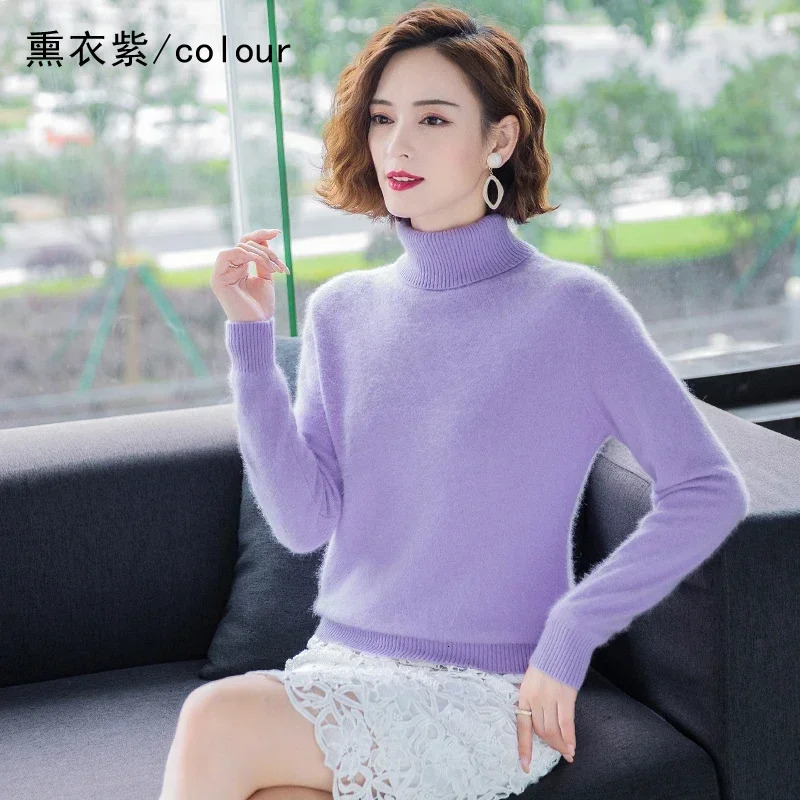 Autumn Winter 100% Mink Cashmere Sweater Women Knitwear Pullover Thick Warm Solid Color Plus Size Base High Lapel Clothing Tops 241029 - view 3