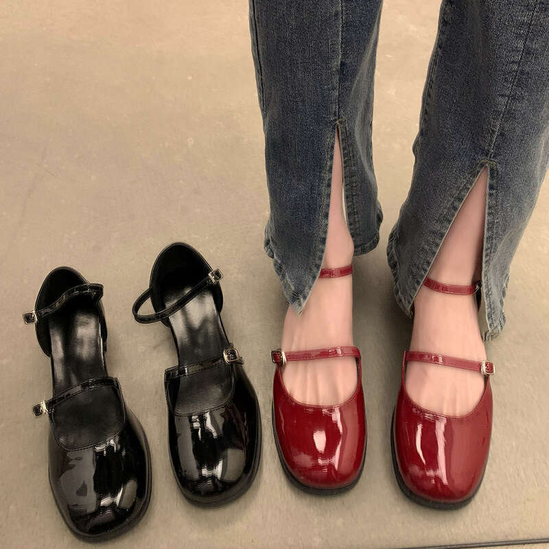 New Design Mary Jane Buckle Pumps Women Elegant Shallow Hollow Thick Heel Casual Ladies Office Party Leather Shoes