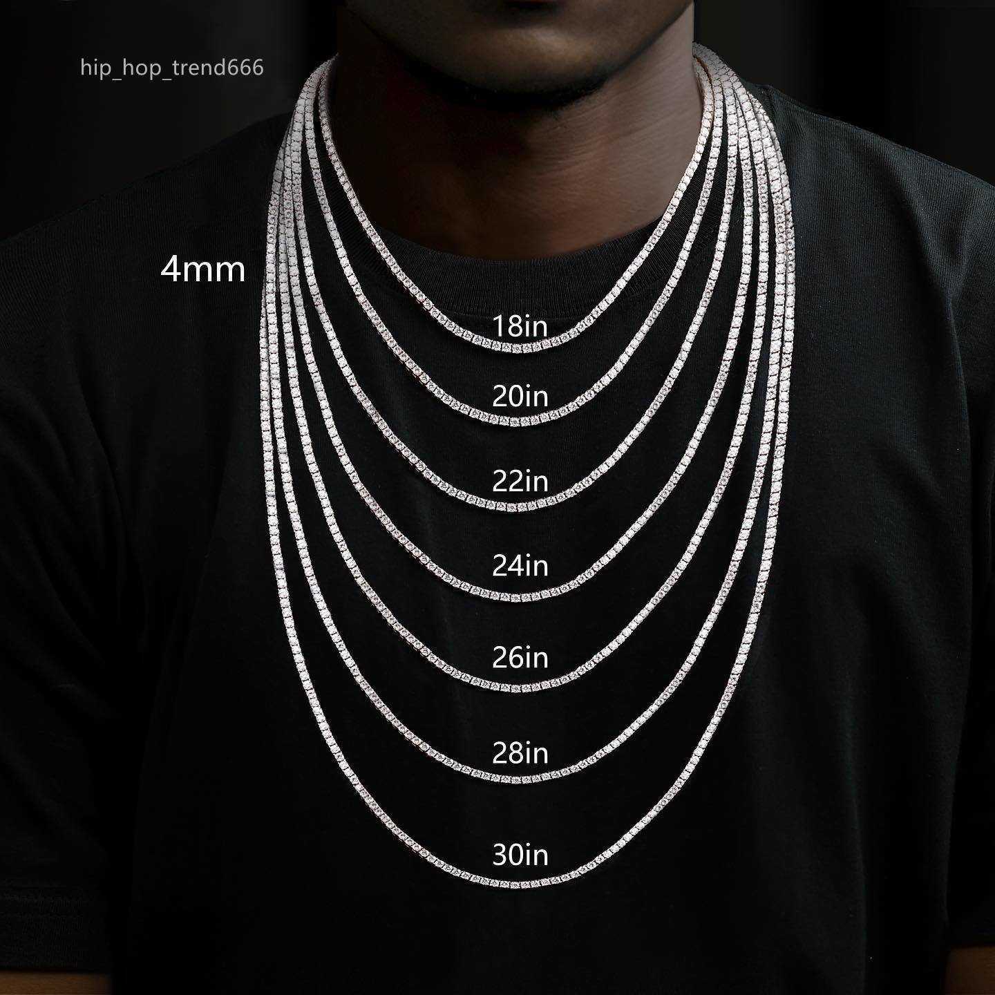 Bling Hiphop Tennis Chain 4mm Pass Testter Blue Diamond 925 Silver Vvs Moissanite Tennis Chain