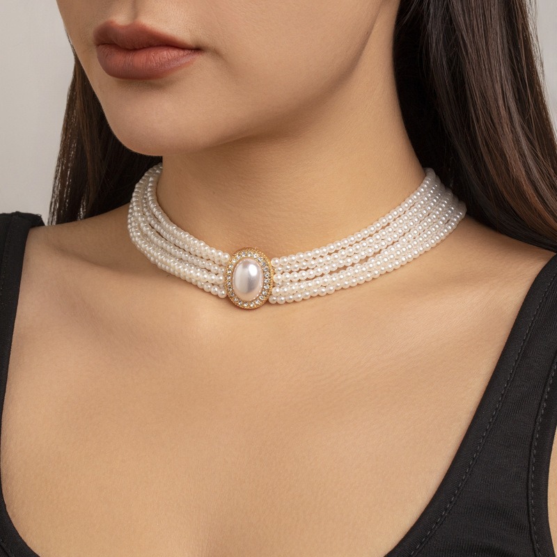 Vintage Necklace Baroque Court Style Light Luxury Elegant Multi-layered Layered Diamond Inlaid Necklace