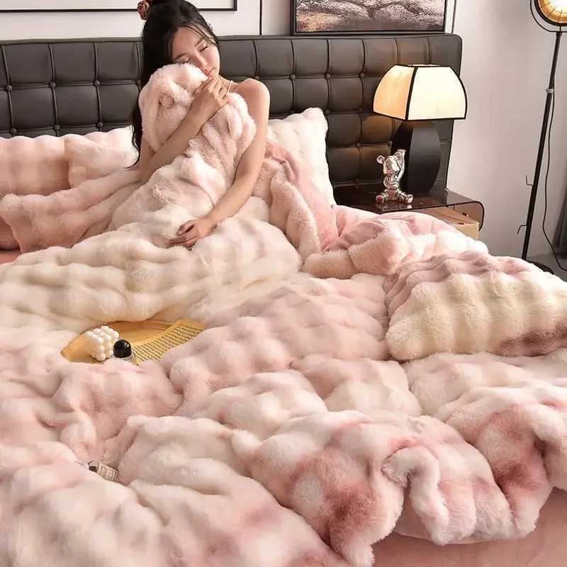 Winter Thick Warm Velvet Large Bedding Home Textiles Plush Down Duvet Cover Bed Sheet Cover X241029