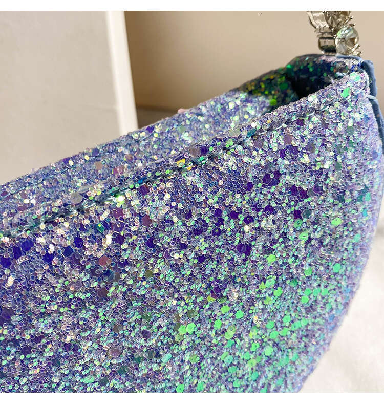 Designer Sequin Evening Clutch Bag Wedding Party Women Bg Purse Metal Ring Handle Crystal Rhie Dia Handbag