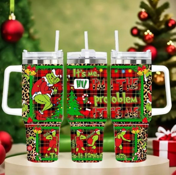 Christmas Grinch Cups 40oz With Handle Not To Fall Down Large Capacity Stainless Steel Ice Bowl Vacuum Thermos Mugs Anime Neighborhood Sea Freight FY0