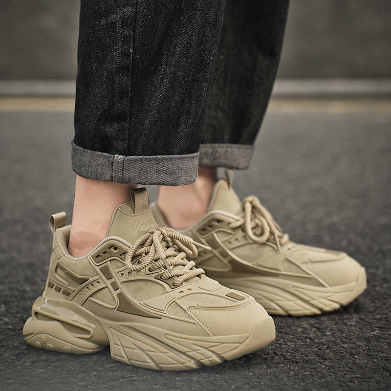 Leather Popcorn Bottom Running Trendy Shoes Fashionable Low Top Lace Height Increasing Casual Dad Shoes Autumn/Winter Mens Shoes M241030