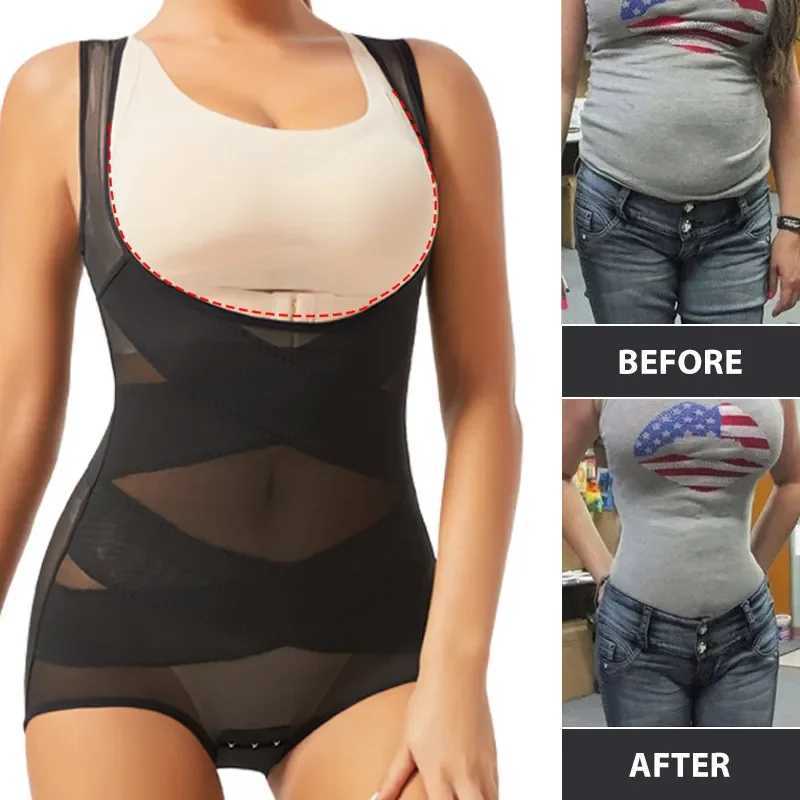 Women Bodysuit Briefs Full Body Shaper Underwear Seamless Sexy Tummy Control Shapewear Mesh Slimming Flat Belly Underbust CorsetX2410