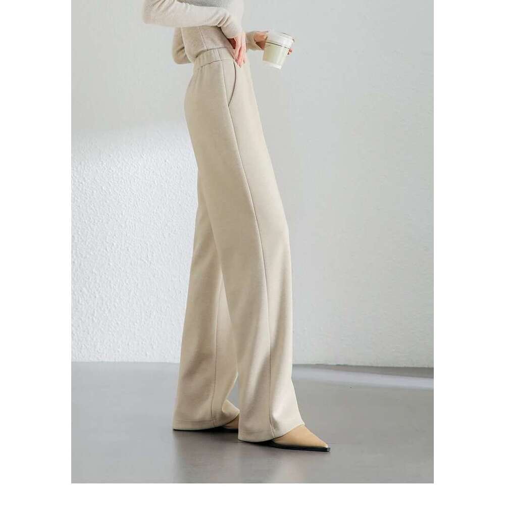 Casual Straight Wool Pant Women Thick Warm High Waisted Full Length Knitted Sweatpant Winter 2024 Clothes 144K56338