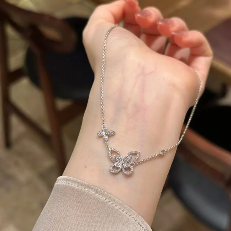 Classic Sweet Butterfly Necklace Women's Full-Diamond 18K Gold Collar Necklace Girl Luxury Jewelry Gift for Formal Events Daily Outfit Career-Rel