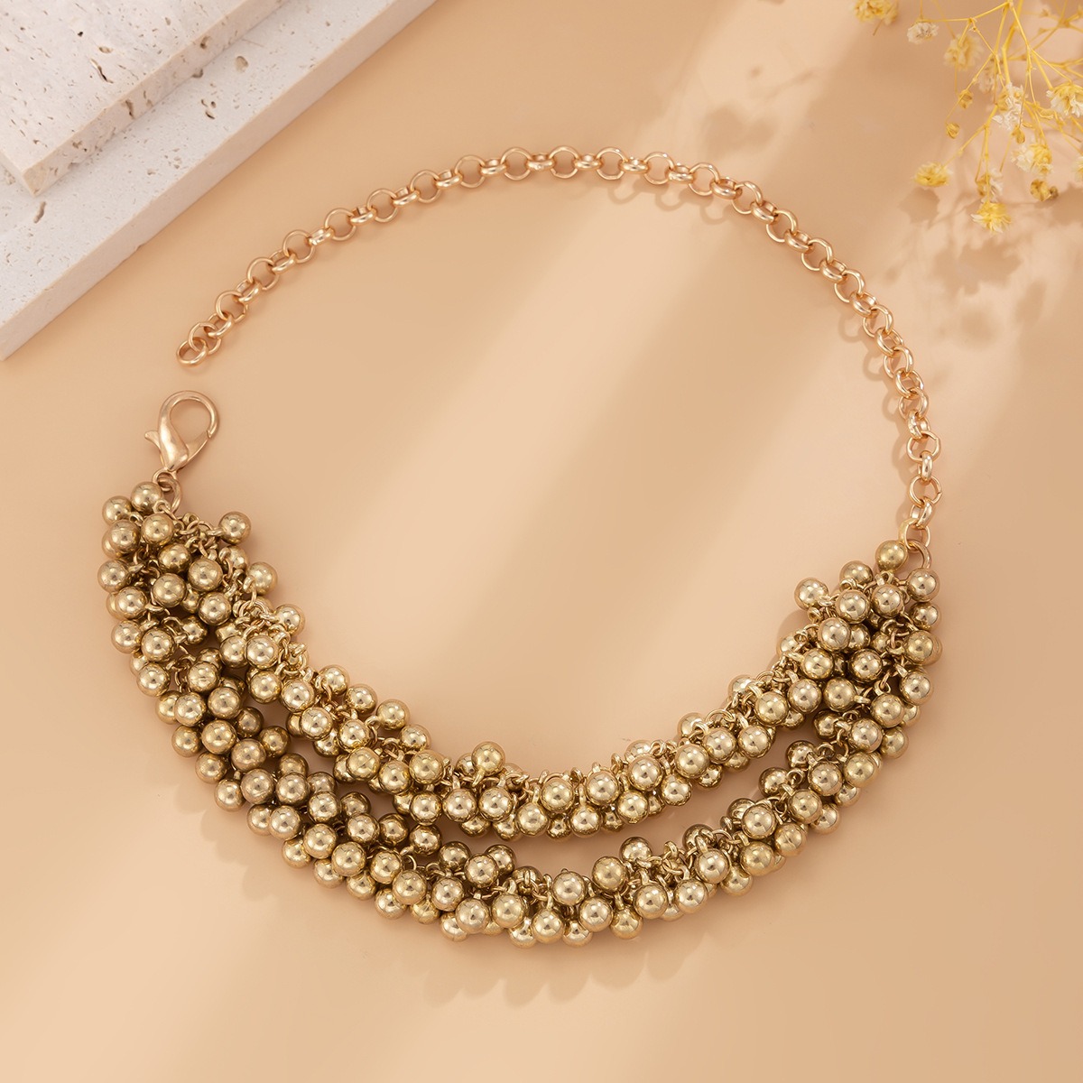 European and American Cross-border Jewelry Ins Style Multi-layer CCB Round Bead Necklace with Simple and Niche Design Metal Necklace