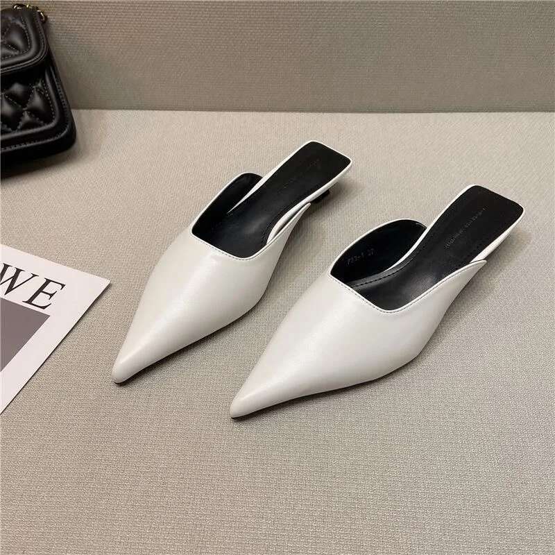 Summer New Low Heel Close Toe Outdoor Mules Casual Pumps Street Style Woman Sandals Slip on Half Slippers Loafers