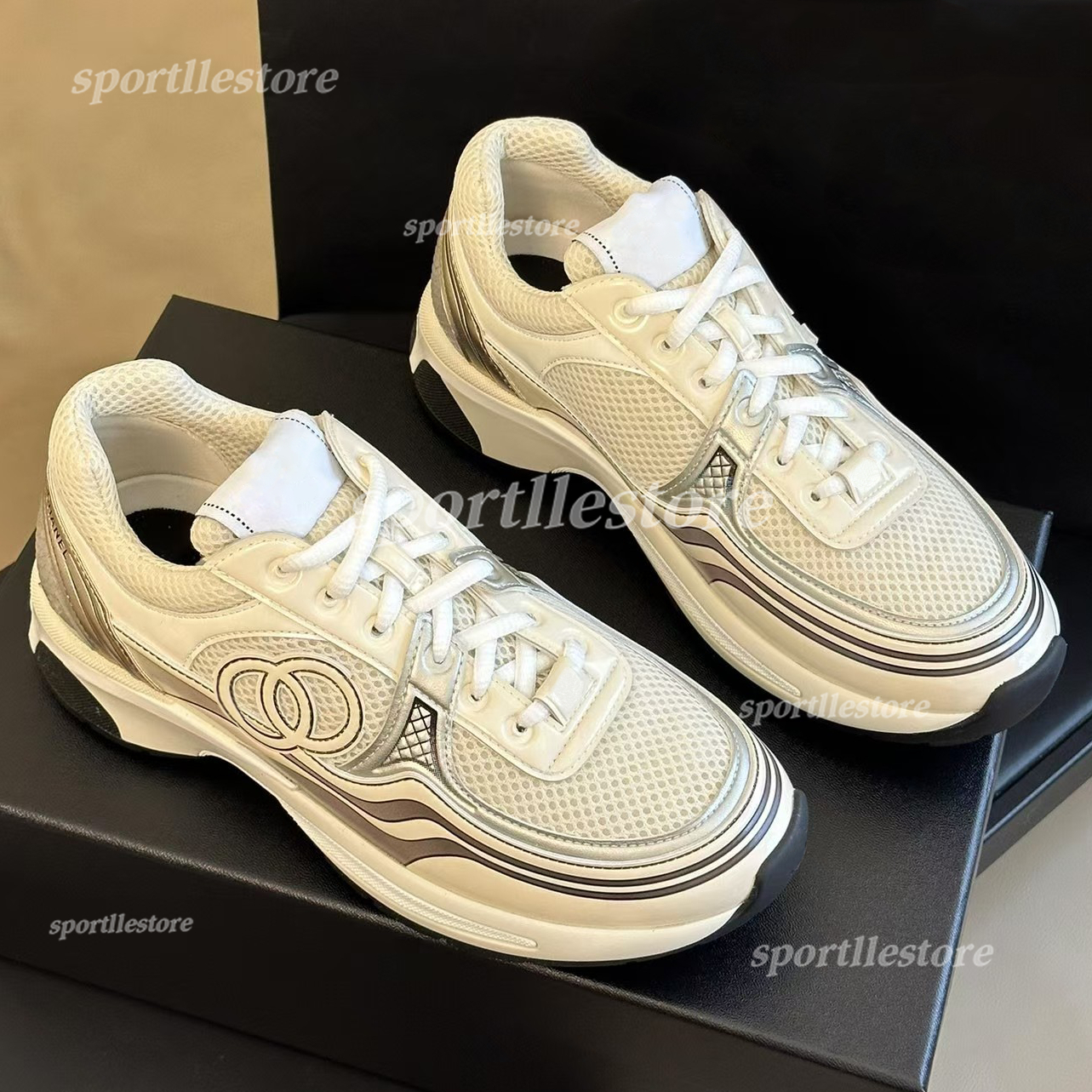 Designer sports shoes luxury shoes classic calf leather dad shoes nylon printed embroidery Women fashion platform lace up running shoes 35-42