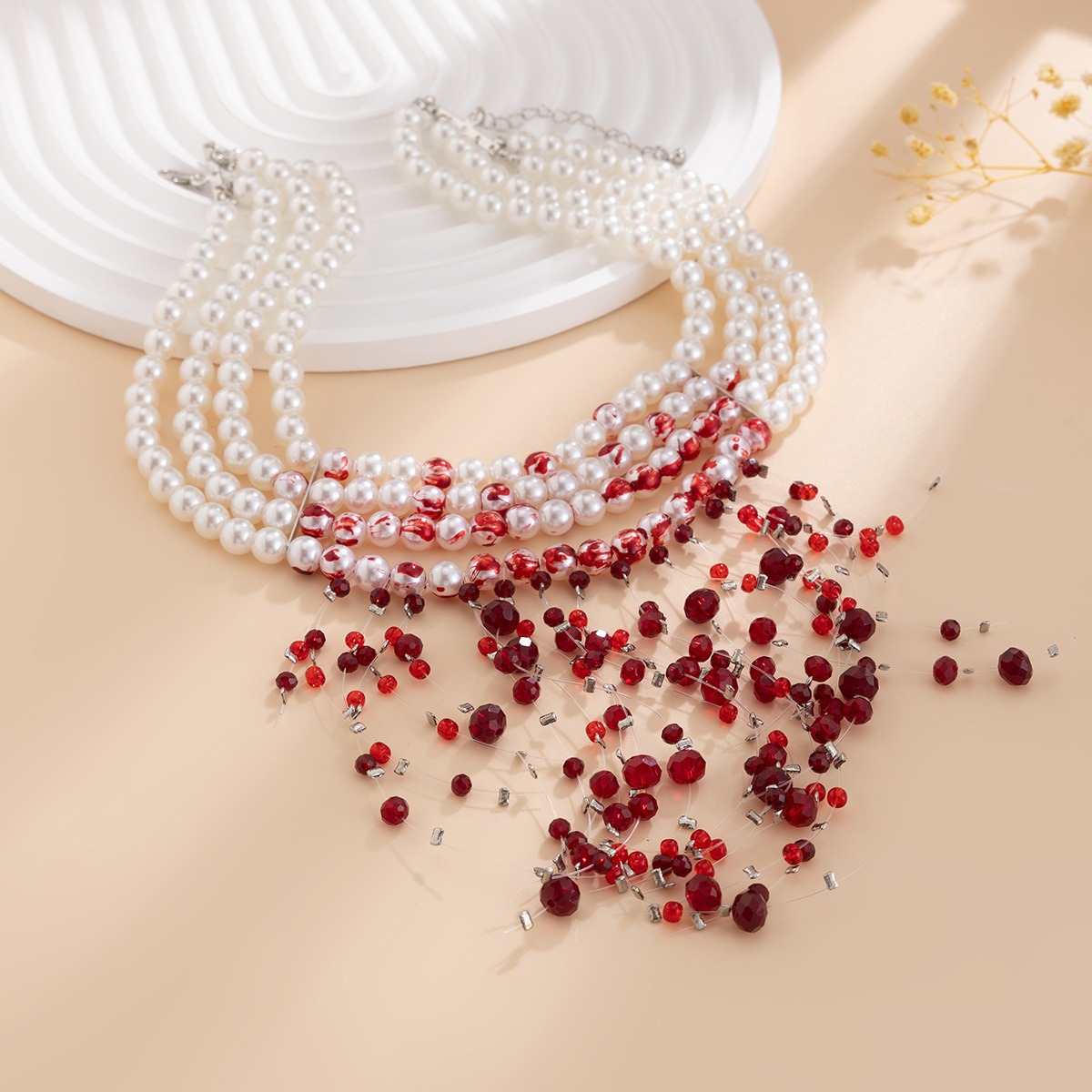 European and American Cross-border Jewelry Gothic Style Pearl Necklace Choker Halloween Blood Drop Tassel Crystal Collarbone Chain
