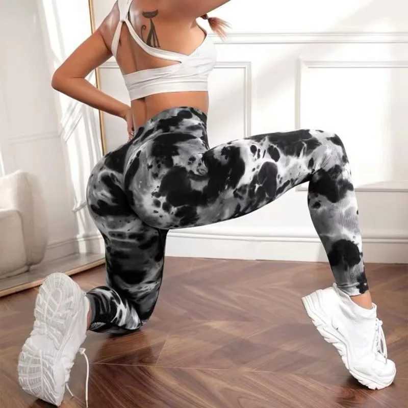 Gutashye tie dye sports leg womens gym yoga seamless pants sports clothes elastic buttocks fitness leg activity clothes W250326