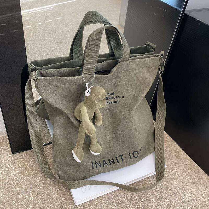Japanese Men's and Women's Simple Cross-body Bag Wash Canvas Thick Handbag Large Capacity Arts Students Package Satchel