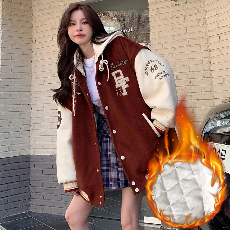 Winter cotton padded baseball jacket Korean casual loose hooded Chaquetas warm Jaqueta top womens chiffon Casaco 241029