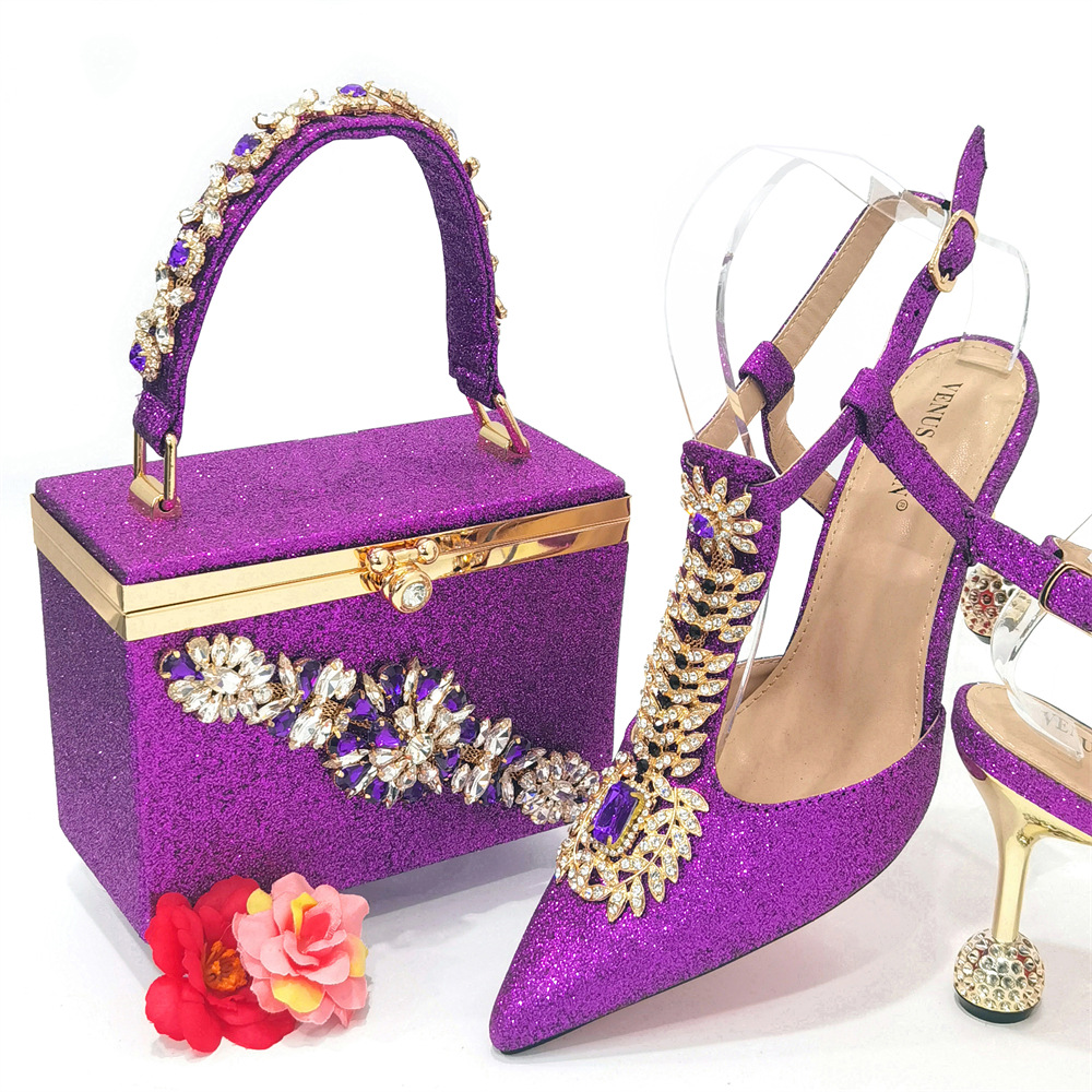 Temperament Square Water Dia Handbag Pointed Fine Heels Sandals Wedding Shoe Bag Set Combination