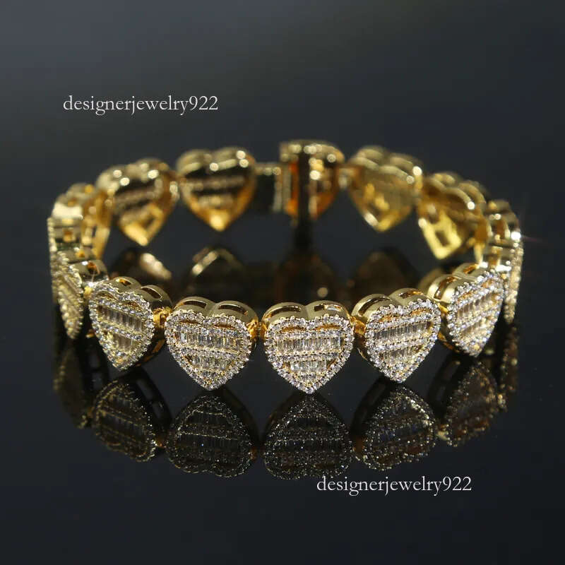 Women's Heart-Shaped Tennis Chain Bracelet with Full Pave Cubic Zirconia - Elegant Hip Hop Accessory