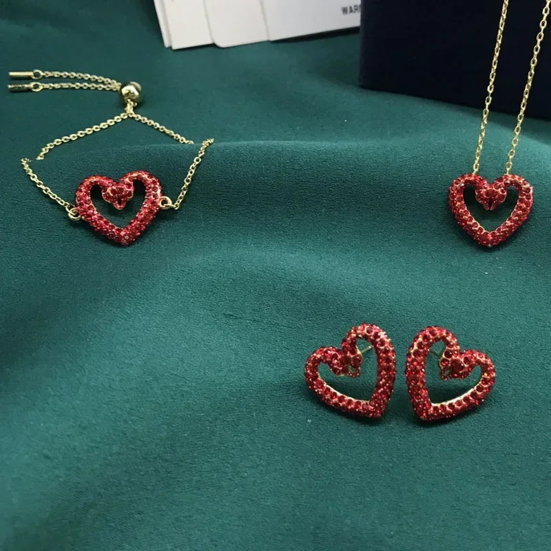 Original 2024 Romantic Party Gift Charming Pink Heart shaped Crystal Pearl Necklace Earrings for Womens High Jewelry Set 241030